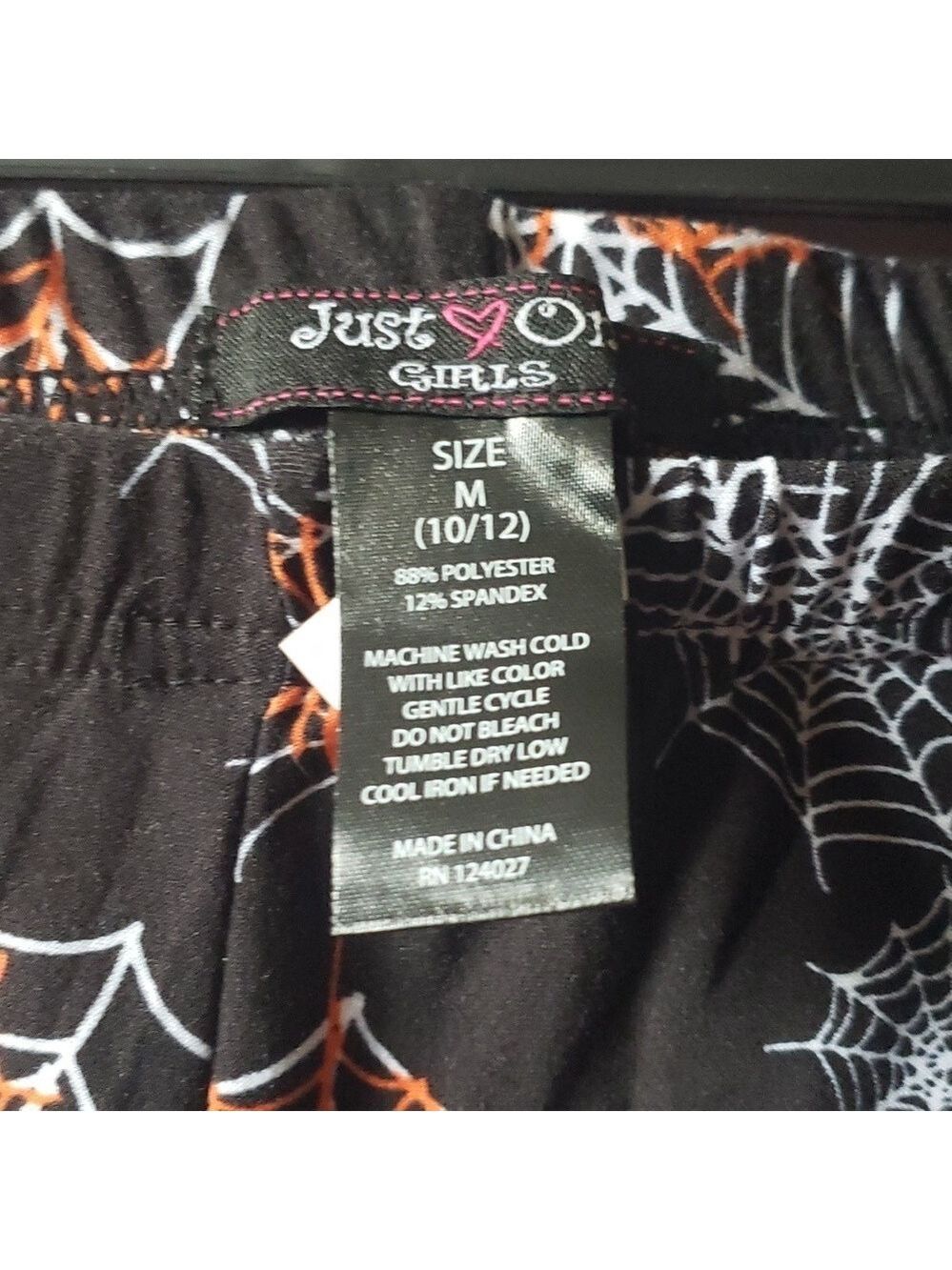 Halloween Leggings New With Tag Black Orange Spiders White Spider Webs Med 10-12 - Picture 5 of 7